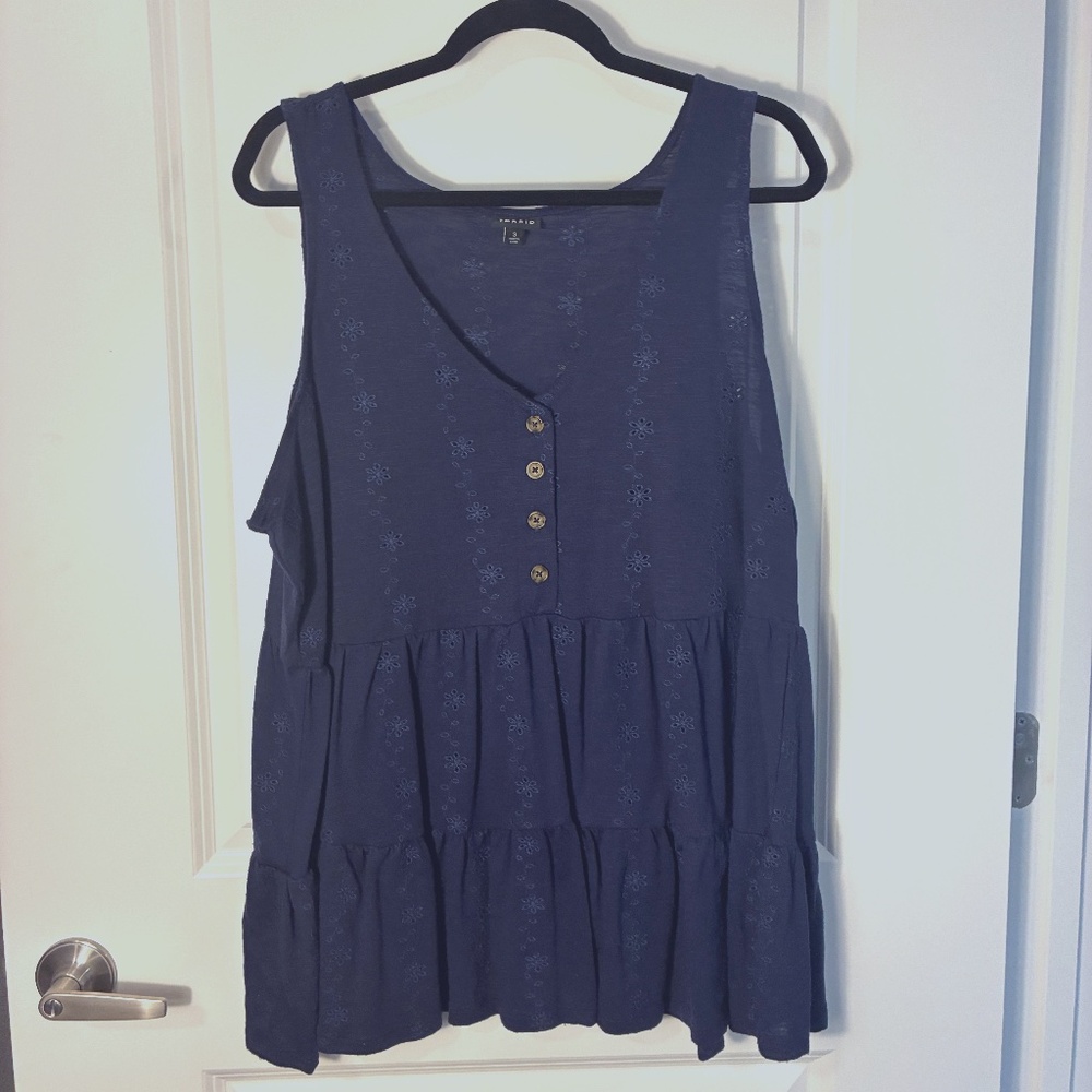 Torrid Size 3 Navy Blue Sleeveless Babydoll Eyelet Top